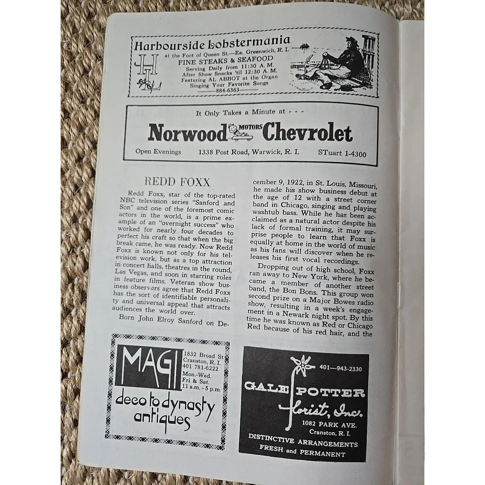 Rare Redd Foxx Warwick Musical Theatre RI Paper Program 7/21-7/26, 1975 VGUC